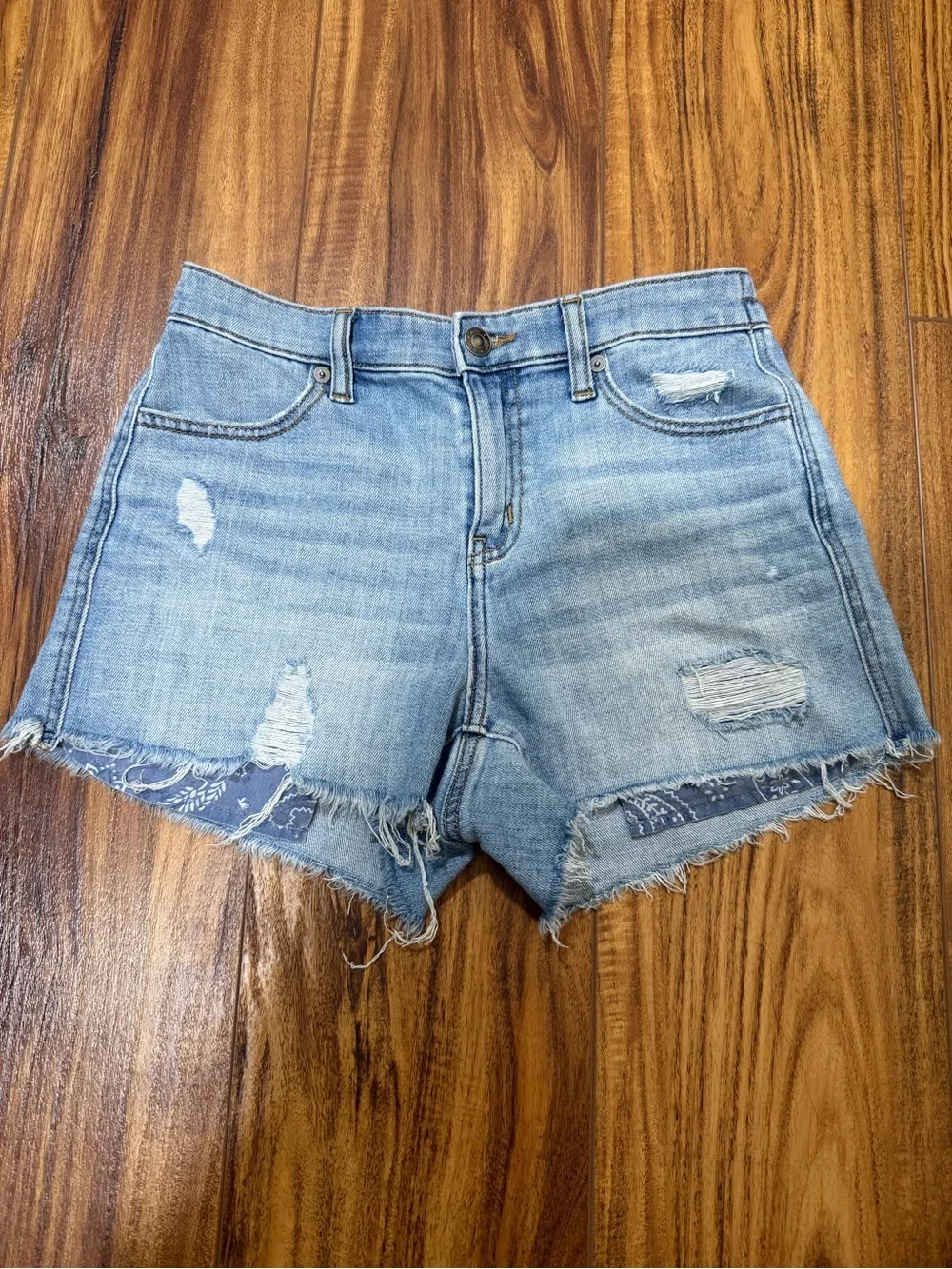 aerie Light Wash Distressed Denim Shorts